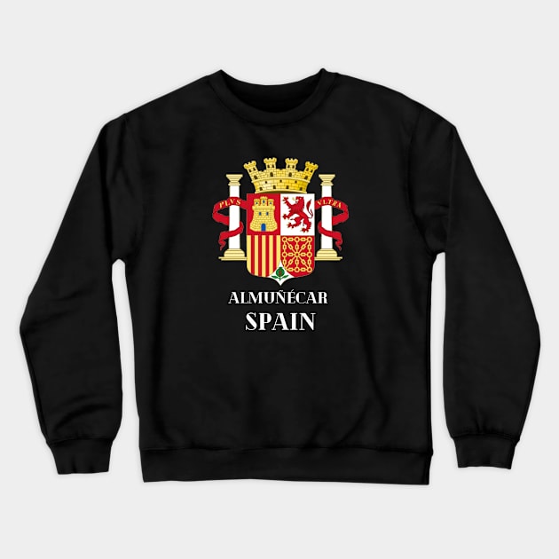 Almuñécar Spain. White text. Gift Ideas For The Spanish Travel Enthusiast. Crewneck Sweatshirt by Papilio Art